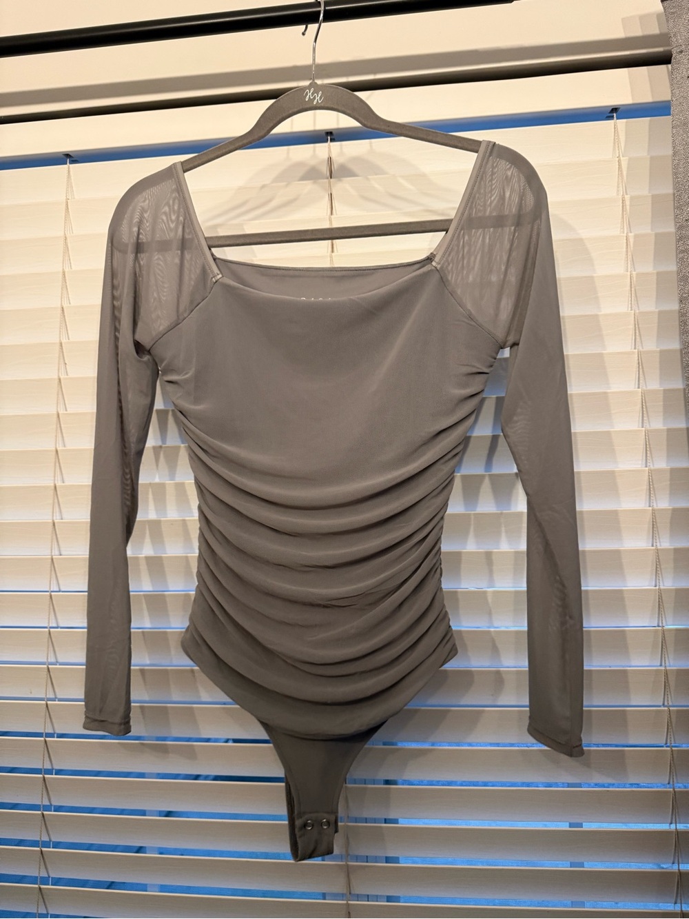 Women’s Long Sleeve Ruched Bodysuit - Gray